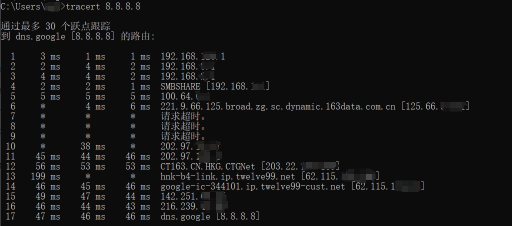 真实的路由追踪结果